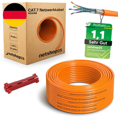 CAT.7 Netzwerkkabel 100M Verlegekabel REINES KUPFER - LAN Kabel S/FTP Pimf LSZH 