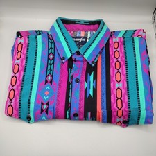 Vintage Wrangler Cowboy Cut Colorful Aztec Long Sleeve Button Shirt 16 1/2-34