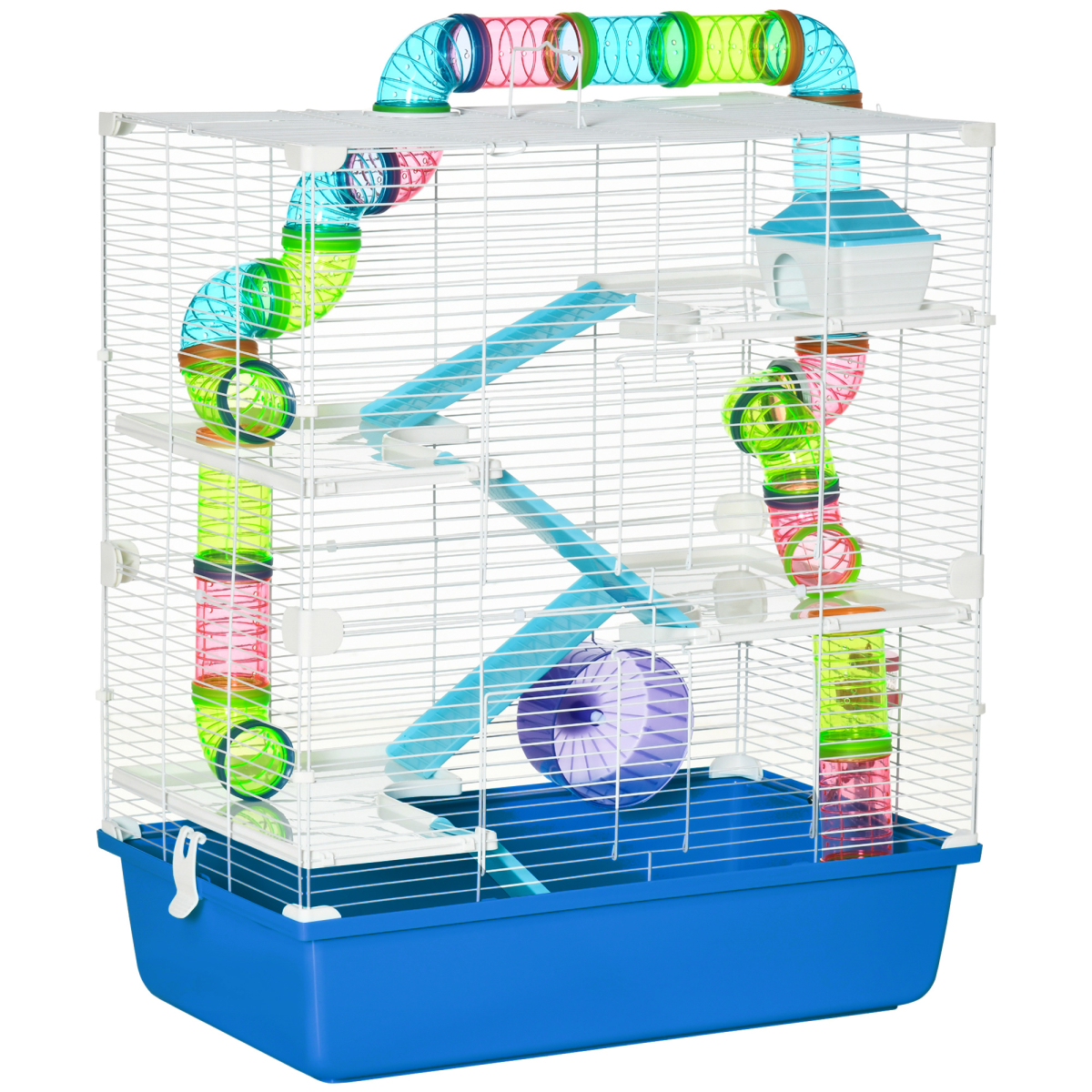 Pawhut Blue Hamster Cage W/ Water Bottle, Exercise Wheel, Tubes, Ramps - Image 2