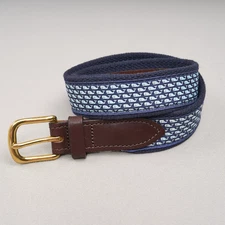 Vineyard Vines Club Belt Sz 28 Navy Blue Whales Canvas Leather Brass Boys Youth