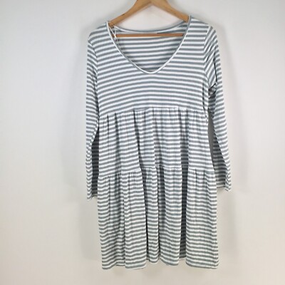 Miracle dress womens 8 shift white green striped long sleeve cotton 104144