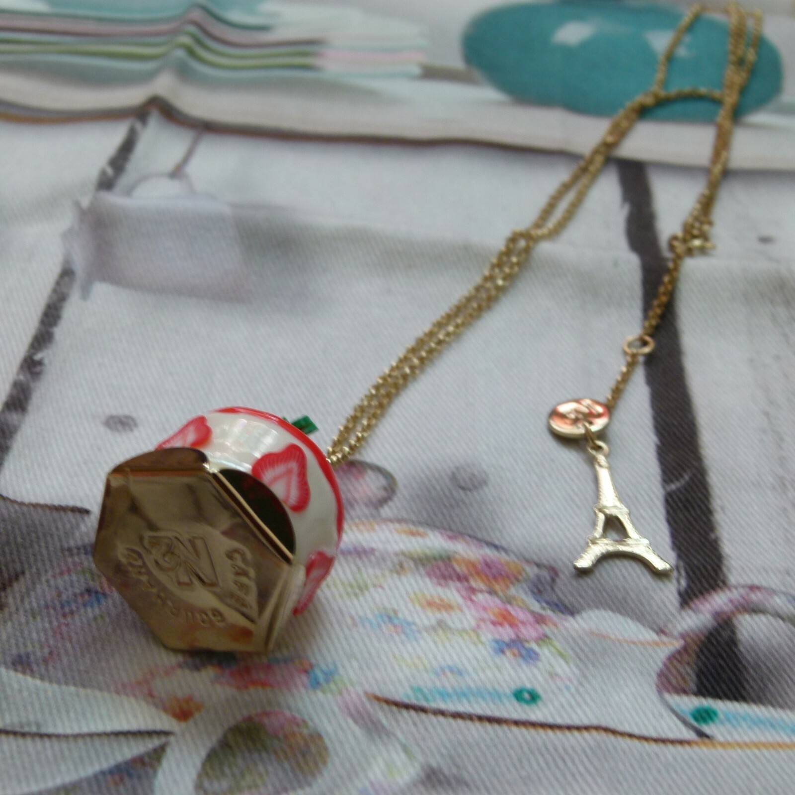 Les Nereides N2 fantasy strawberry cheesecake NECKLACE w/ 14k gold plated chain image 3