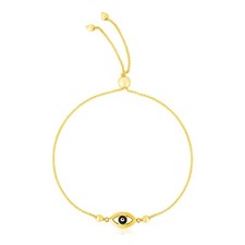 14k Yellow Gold Adjustable Evil Eye Bracelet 1.00 mm 