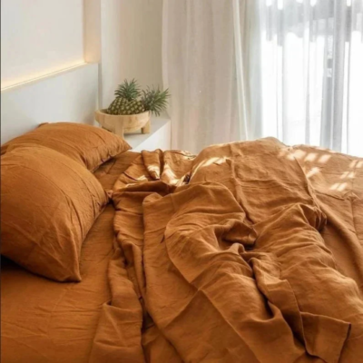 Linen 100% Pure Cinnamon Tobacco Washed /Cotton Duvet Cover, Boho Bedding  Twin F