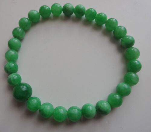 Vintage Asian Chinese Natural Grade A Apple Green Jade Stretch Bracelet - Picture 4 of 15