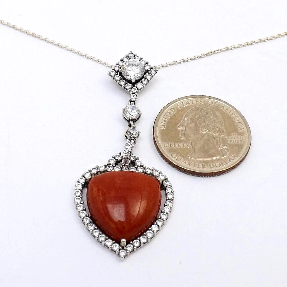Colar pingente coração ágata prata esterlina diamante 20 polegadas Suzanne Somers - Imagem 2 de 4