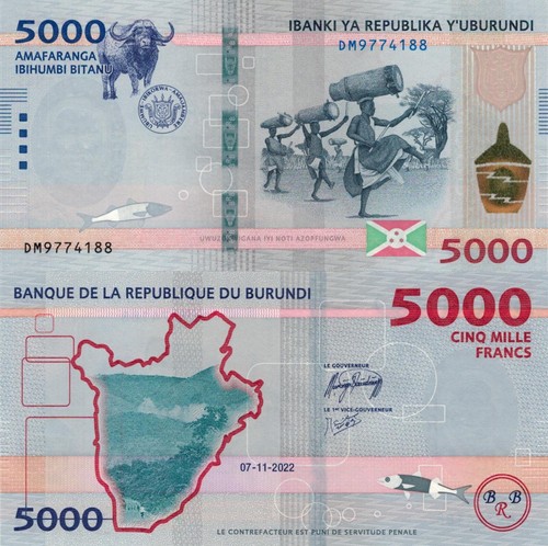 Burundi 2 PCS Set: 5000 & 10000 Francs 07-11-2022/ p-58, p-59, B244a, B245a UNC - Picture 2 of 3