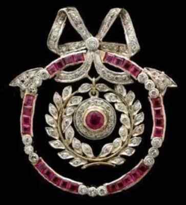 2CT Vintage Lab Created Ruby Antique Fancy 14k White Gold Finish Elegant Brooch