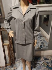 Vintage 70's Polyester knit Leisure Suit grey/taupe  white diamond pattern M
