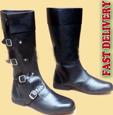 Black Color Pure Leather Medieval Style Long Shoes Mens Boot Costume NEW GIFT