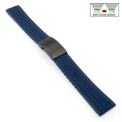 XL-Extralang Premium FKM-Kautschuk Uhrenarmband Modell Riga-P blau 20 mm