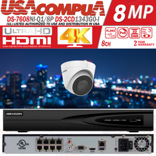 Hikvision 4K ip Security Camera System 8CH POE NVR 4MP WDR W/ Turret Audio - Picture 10 of 17