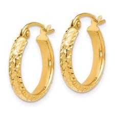 Solid 14K Yellow Gold 2.8mm Hoop Earrings - Diamond Cut Earrings 6 Sizes -ER69