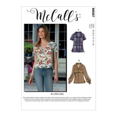 McCall's Pattern M8067 Buttoned Shirt Blouse Top Long Short Sleeves 6-14 Uncut