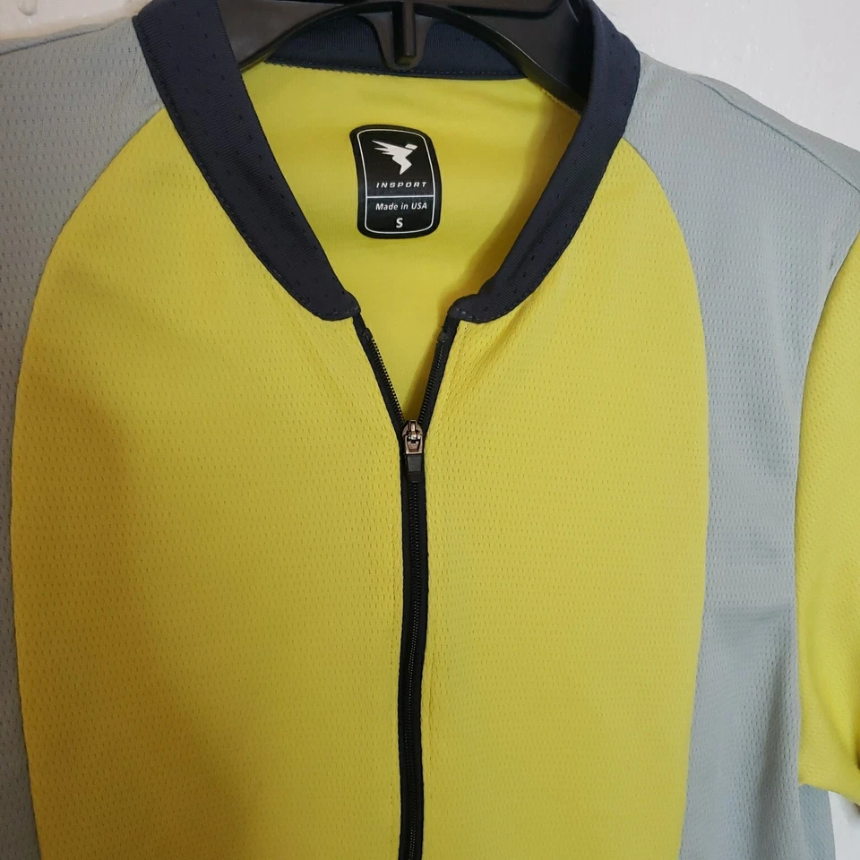Jersey de ciclismo Insport 1/2 cremallera bolsillo trasero para hombre pequeño amarillo gris hecho en EE. UU. Foto 2 de 4