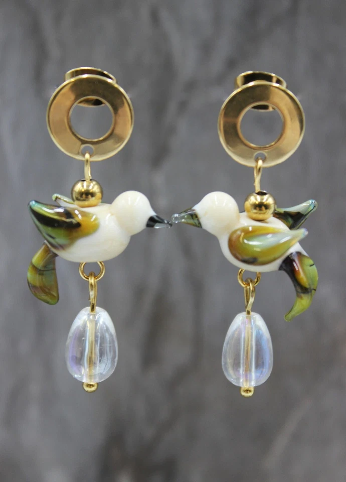 Edelstahl Gold Ohrringe Ohrstecker Vögel Lampwork Boho Perlen #D073 - Bild 3 von 4