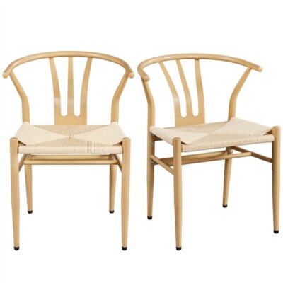 Dining Chairs Set of 2 Weave Arm Chair Mid-Century Modern Dining Chairs