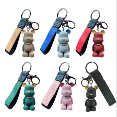  Stylish Leather Keychain with Bow Tie Bear Charm - Creative Lanyard Design