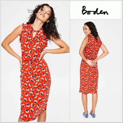 BODEN Lois Red Orange Floral Print Jersey Belted Dress UK 12 R Sundress Ruffles | eBay UK BODEN Lois Red Orange Floral Print Jersey Belted Dress UK 12 R Sundress Ruffles | eBay UK