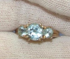 Vintage 925 Silver Three Stone Blue Topaz Band Ring Size 9