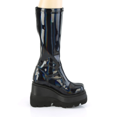 Demonia Shaker-65 Cyber Punk Goth Hologram Wedge Platform Knee