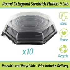 Round Octagonal Sandwich Platters Buffet Party Platter 10 Trays with Lids
