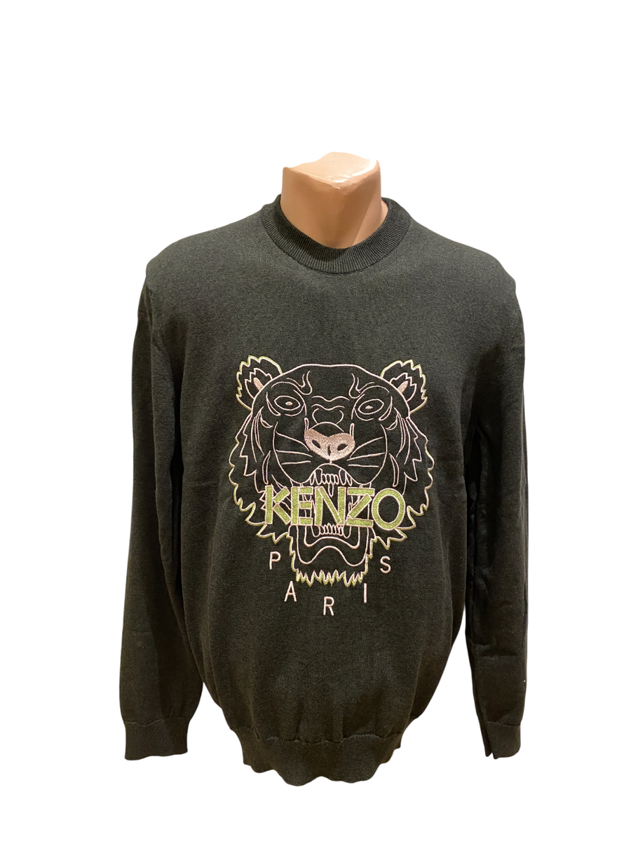kenzou！ KENZO, tiger-embroidered crew-neck jumper, FC55PU6993XA, Size: L