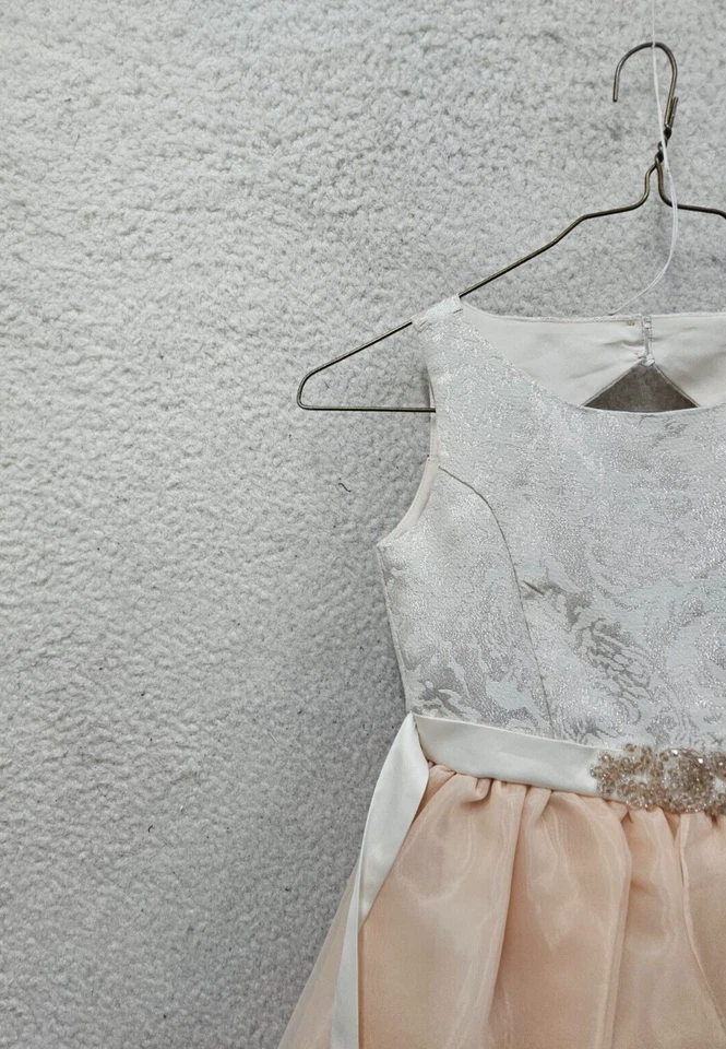 Blush by Us Angels Girls Dress 12 Cream Beige Poly Blend Beaded Chiffon Ruffle - Image 2 of 4