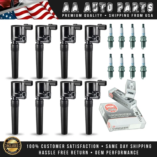8PC Ignition Coil & 8PC NGK Ni-Co Spark Plug for 02-04 Ford Thunderbird V8 3.9L