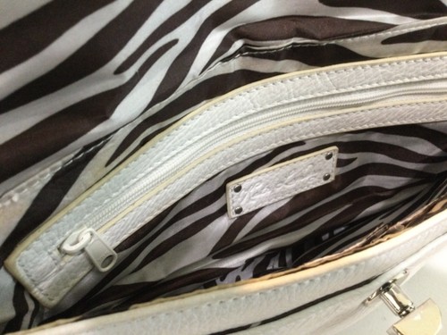 Kate Landry Womens Handbag White Pebbled Leather Silver Hardware H14 - Picture 7 of 8