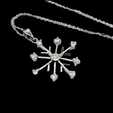 Sterling Silver 925 Crystal SNOWFLAKE Pendant Necklace CHRISTMAS