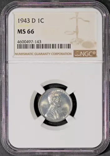 1943-D 1C Lincoln Head Wheat Cent MS 66 NGC # 4600497-143 + Bonus