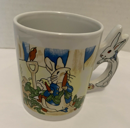 Easter Rabbit Bunny Tea Coffee Cup Mug with Bunny Handle 4" Tall White - Picture 4 of 7