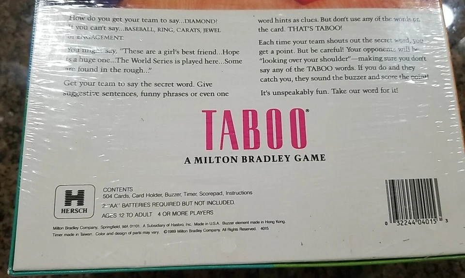 Vintage TABOO Board Game 1989 Milton Bradley Unspeakable Fun (Sealed, New) - Image 4 of 4