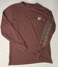 Carhartt Long Sleeve Logo Shirt Red Loose Fit Pocket Workwear Tee Men  s Small