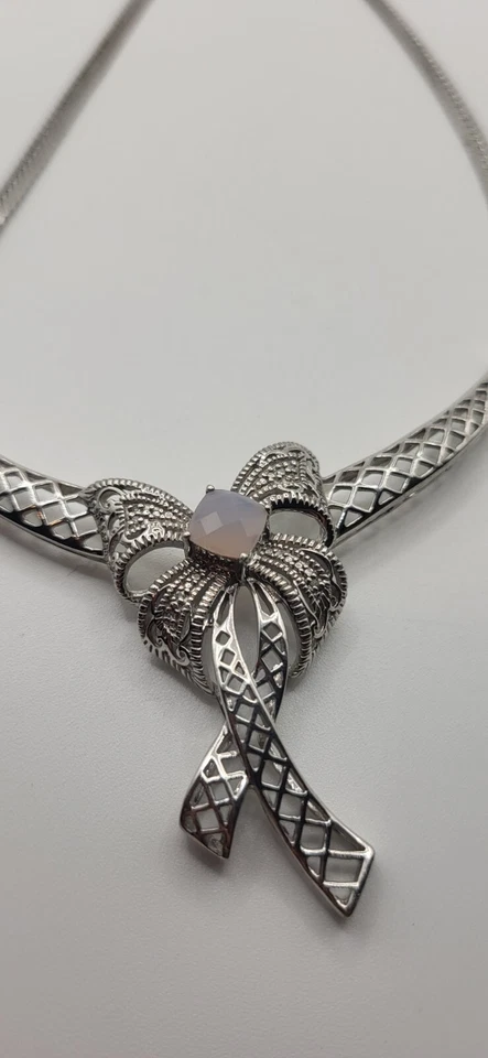 Collar de plata de ley 925 con lazo de cinta de turmalina espiga corte abierto trabajo Foto 3 de 4