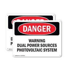 (2 Pack) Warning Dual Power Sources Photovoltaic System OSHA Danger Sign Decal