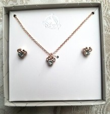 Disney Minnie Mouse Earrings  Necklace Set Cubic Zirconia Rose Gold Tone New