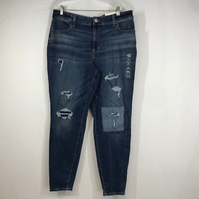 MAURICES WOMEN'S XL BLUE DENIM HIGH RISE PATCH WORK JEGGINGS JEANS 