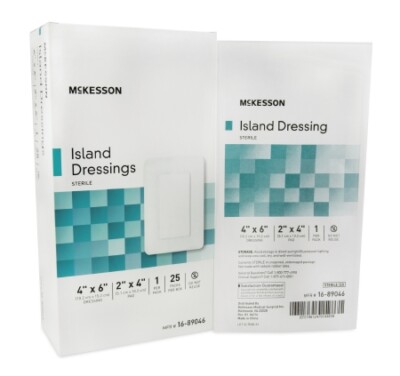 McKesson Adhesive Dressing, 4 X 6in Polypropylene Rayon White Sterile, Box of 25