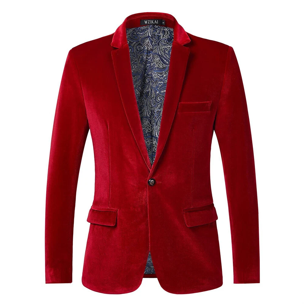 Men Velvet Work Blazer Jacket Business Casual Button Slim Fit Suit Coat Tops