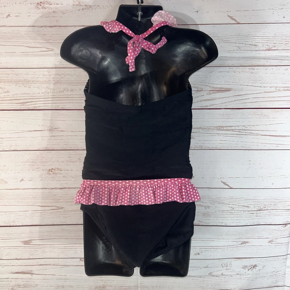 Traje de baño Tankini JOE BOXER 2 PIEZAS para niñas talla 6x negro con lunares rosados blancos Foto 4 de 4