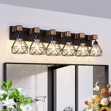 Farmhouse Black Cage 38'' Vanity 6 Light for Bathroom Mirror Wall Lamp Fixture