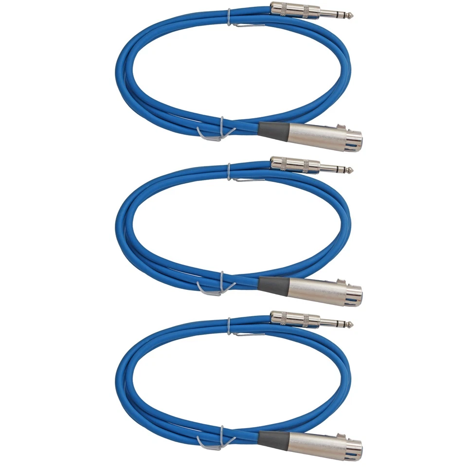 MCSPROAUDIO BLUE 1/4 TRS stereo to XLR 3pin female 6 ft foot balanced patch cables mic cords
