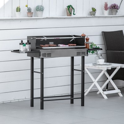 Outsunny BBQ Rotisserie Grill Roaster Charcoal Spit Roasting Black & Silver