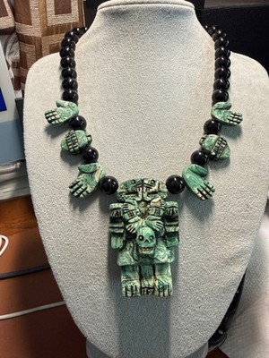 Aztec Coatlicue Goddess, Serpent Skirt, Hands and Hearts Necklace, Serpentine #H