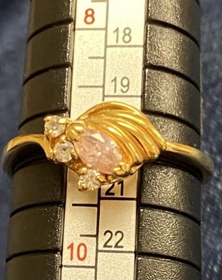 Vintage Costume Ring EDCO Size 9 Gold Tone With Pink & White Rhinestones