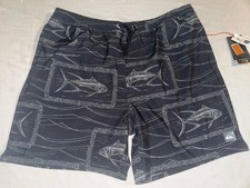 Quiksilver Waterman Lined Swim Trunks 7 Shorts Mens XL Gray Fish Print NWT