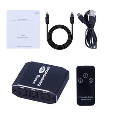 NEW 3x1 Aluminum Spdif Toslink Optical Digital Audio Splitter Remote Switch Hub