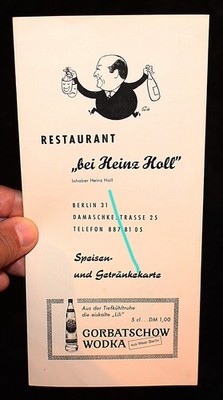 Restaurant ''Bei Heinz Holl'',in Berlin,alte Speisekarte